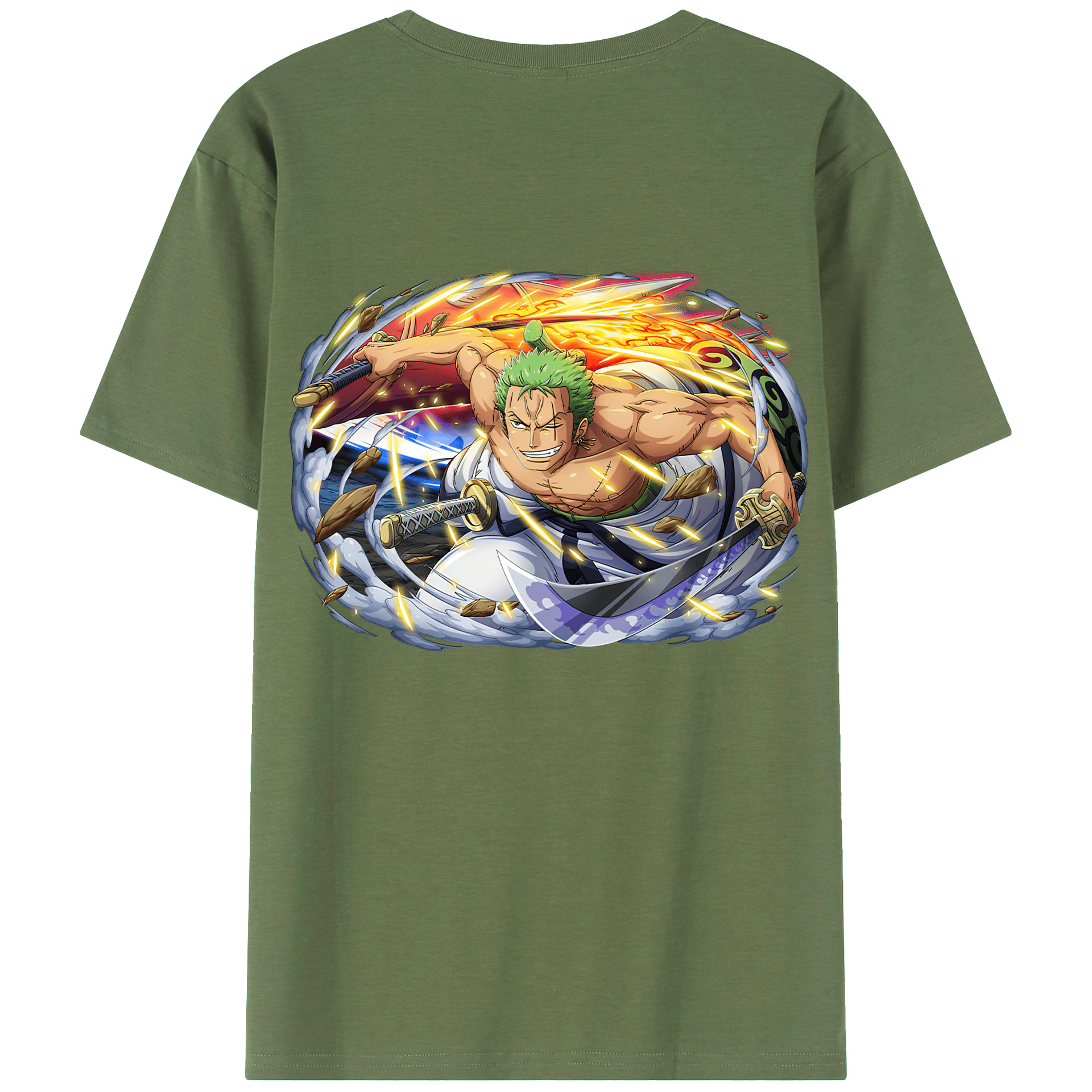 ワンピース ロロノア・ゾロ ONE PIECE Roronoa Zoro 綿100％ メンズ半袖Tシャツ（バックプリント） 通気性